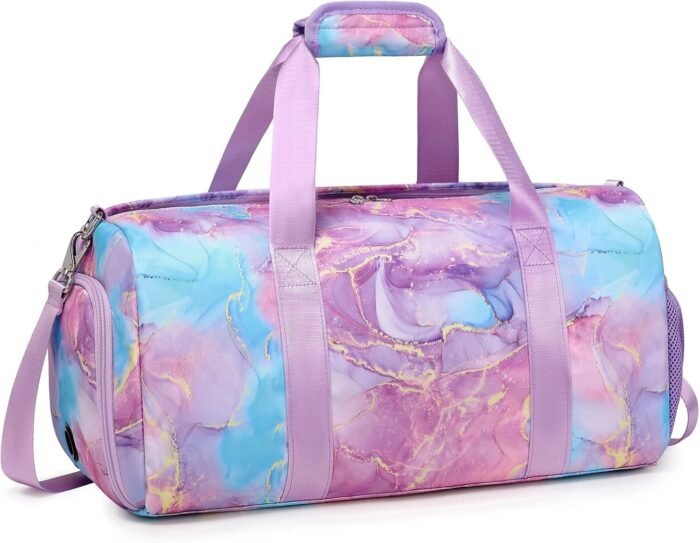 Gym Duffle Dance Ballet Bag with Separate Dry Wet Pocket and Shoes Compartment - Weekender Overnight Travel Foldable Bag for Girls Teen Women (Purple) - Image 2