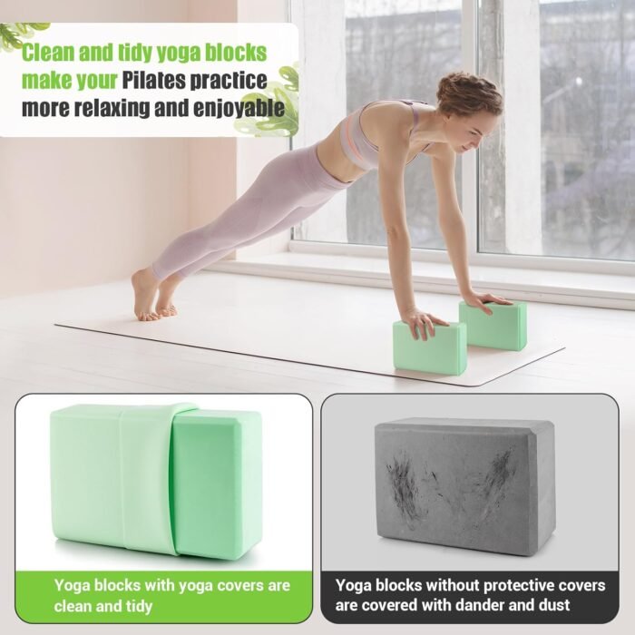 Yoga Blocks with Silicone Protective Cover, Premium EVA Foam Yoga Block for Yoga, Pilates, Meditation & Stretching, Non-Slip Lightweight Durable Bricks for Improving Poses & Balance - Image 5
