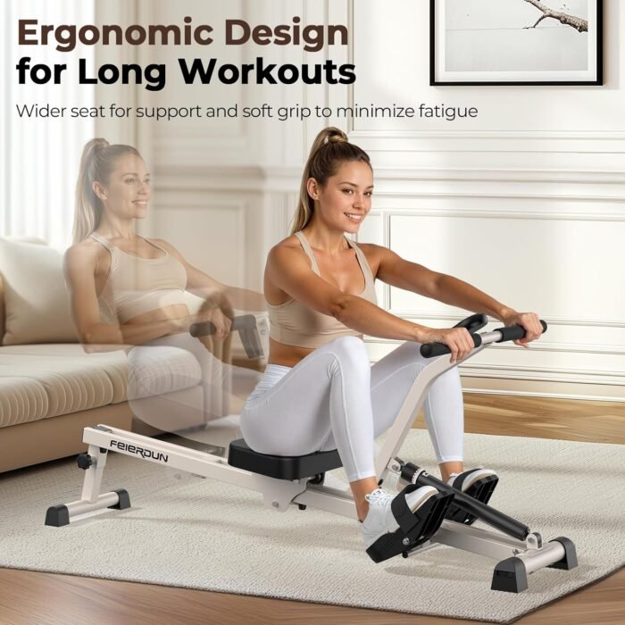 Feierdun Compact Adjustable Rowing Machine for Home 300LBS Weight Capacity with 12 Levels of Resistance for Complete Body Workouts Foldable Hydraulic Rower for Home - Image 7