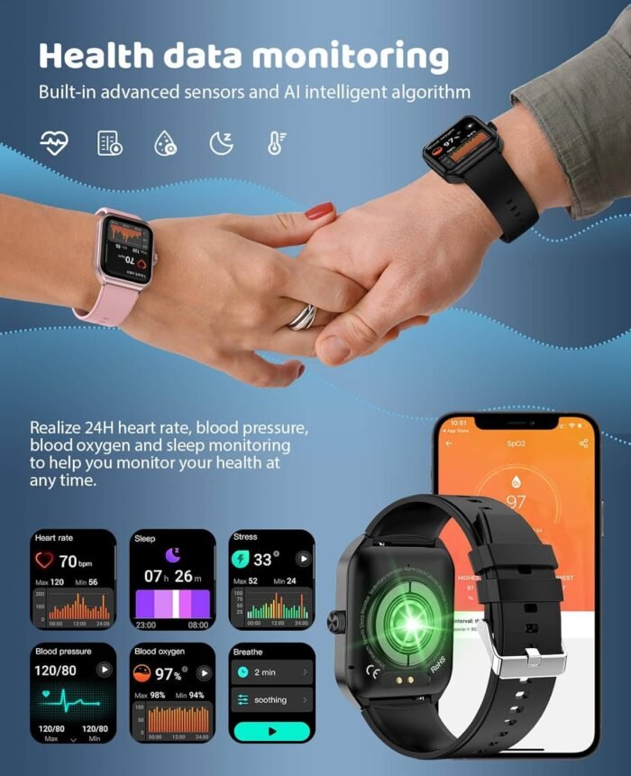 Smart Watch for Men Women with SOS Emergency Alert,1.91" Smartwatch with Blood Pressure/Blood Oxygen/Heart Rate/Sleep Monitor, Fitness Tracker with 100+ Sport Modes, IP68 Waterproof Watch - Image 8