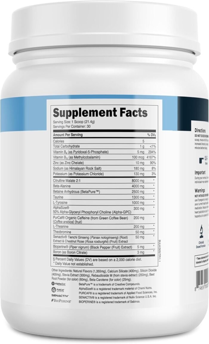 Transparent Labs Bulk Pre Workout Powder - Naturally Sweetened Advanced Pre-Workout Formula for Muscle Building and Strength - 30 Servings, Tropical Punch - Image 9