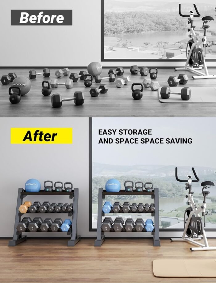 YOLEO 1100LBS Dumbbell Rack- Adjustable 3 Tier Weight Rack for Home Gym, Heavy Duty Weight Storage Organizer Dumbbell Storage Stand Holder(Rack Only) - Image 8