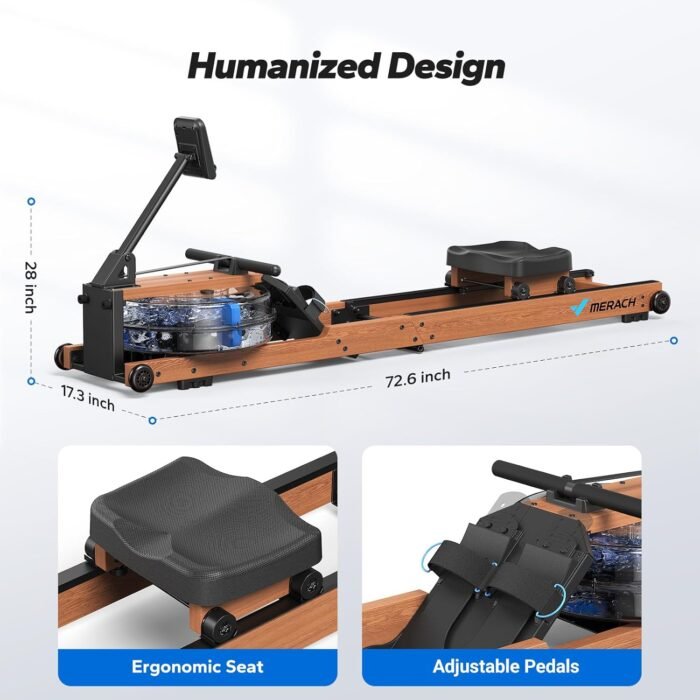 MERACH Water Rowing Machines for Home, Foldable Row Machine with 400LBS Weight Capacity, Dedicated Monitor and Comfortable Seat, Free MERACH App for Immersive Water Rower - Image 10