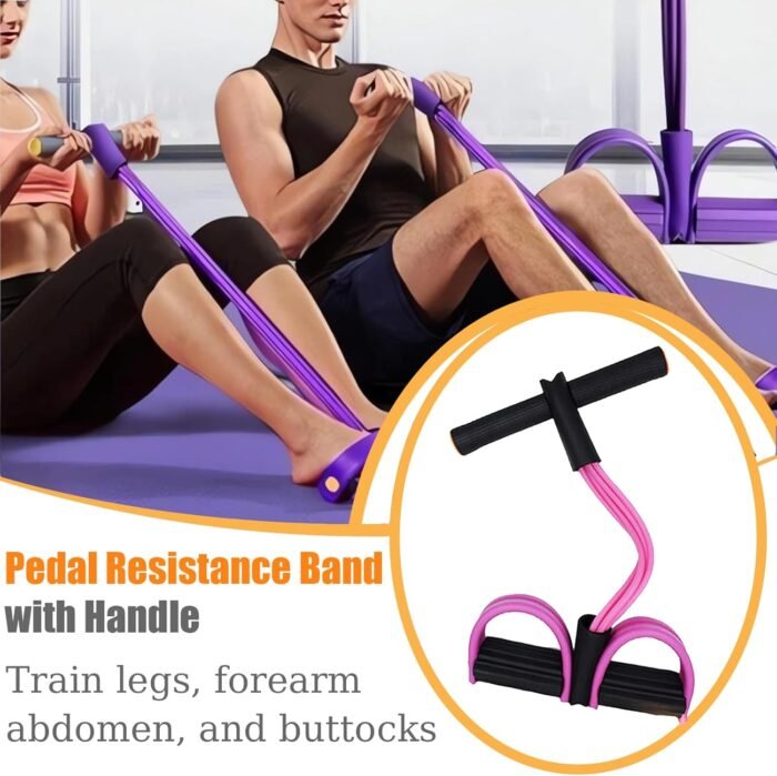 21 Fitness Resistance Bands-6 Tube Pedal Ankle Puller,Pedal Resistance Band with Handle, Tube Pedal Ankle Puller,Train Thighs, Arms, Buttocks and Waist Slimming,Natural Material for Women Men - Image 3