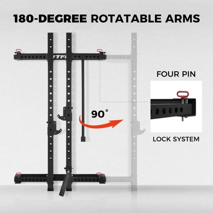 RitFit Multi-Functional Folding Squat Rack for Home Gym, 2.36'' x 2.36'' Wall Mounted Squat Rack with Attachments - Space Saving Squat Power Rack - Image 5