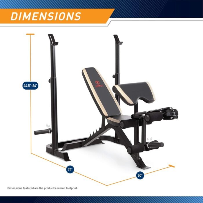 Marcy Olympic Workout Bench for Home Gym Strength Training Equipment with Preacher Curl Pad and Weight Rack Storage, White/Black - Image 3
