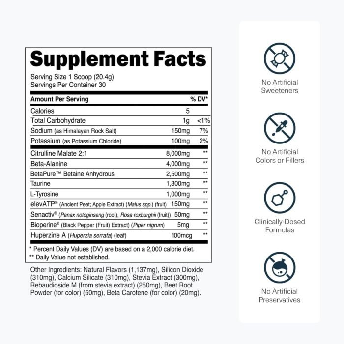 Transparent Labs Stim-Free Pre-Workout - Caffeine & Stim Free Pre Workout Powder for Men and Women with Beta Alanine Powder, Citrulline Malate, & elevATP - 30 Servings, Tropical Punch - Image 4