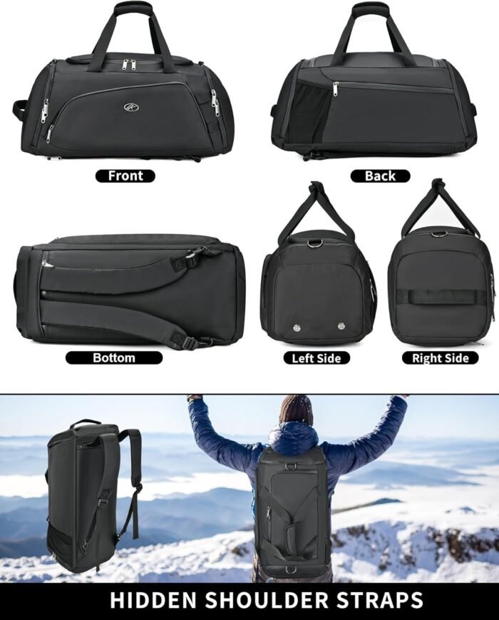 LOKASS Gym Bag for Men/Women-Duffle Sports Bag with Shoe Compartment, Carry On Weekender/Overnight Bag, Waterproof Gym Backpack Travel Bag for Camping (Black，Large) - Image 5