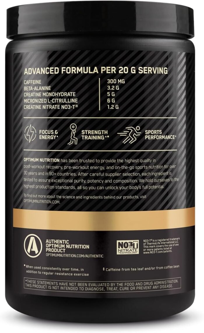Optimum Nutrition Gold Standard Pre Workout Advanced, with Creatine, Beta-Alanine, Micronized L-Citrulline and Caffeine for Energy, Keto Friendly, Berry Blast, 20 Servings - Image 10