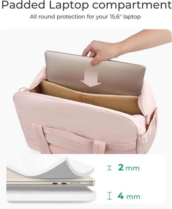 Gym Bag for Women, BAGSMART PuffyTravel Duffel Bags with Shoe Compartment, Carry on Weekender Overnight Tote Bag with Toiletry Bag, Travel Bag for Airlines, Travel, Sports, Brown - Image 6
