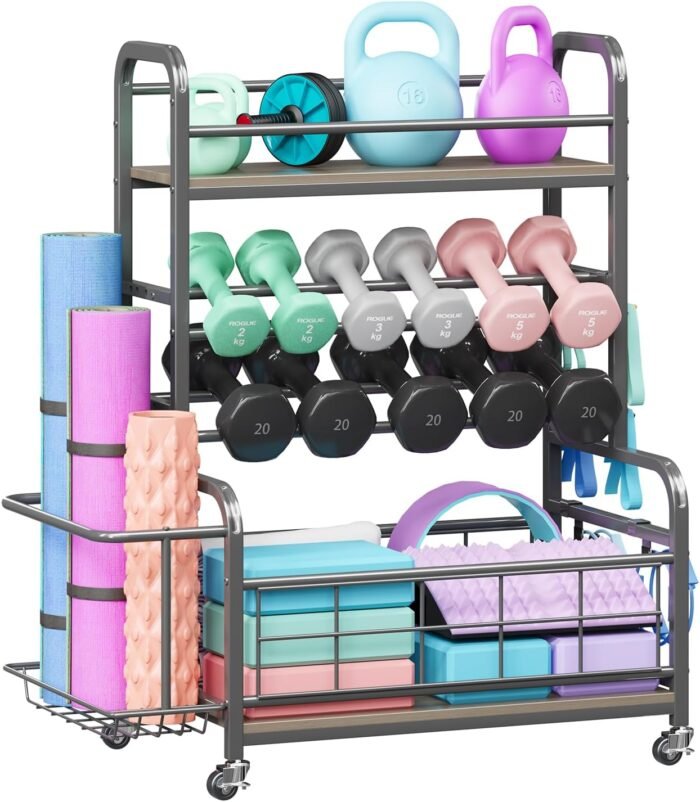 Homeiju 450LBS Dumbbell Rack,Weight Rack for Dumbbells,Weight Rack for Home Gym,Home Gym Storage for Strength Training Dumbbell Racks Stand with Wheels&Hooks - Image 2