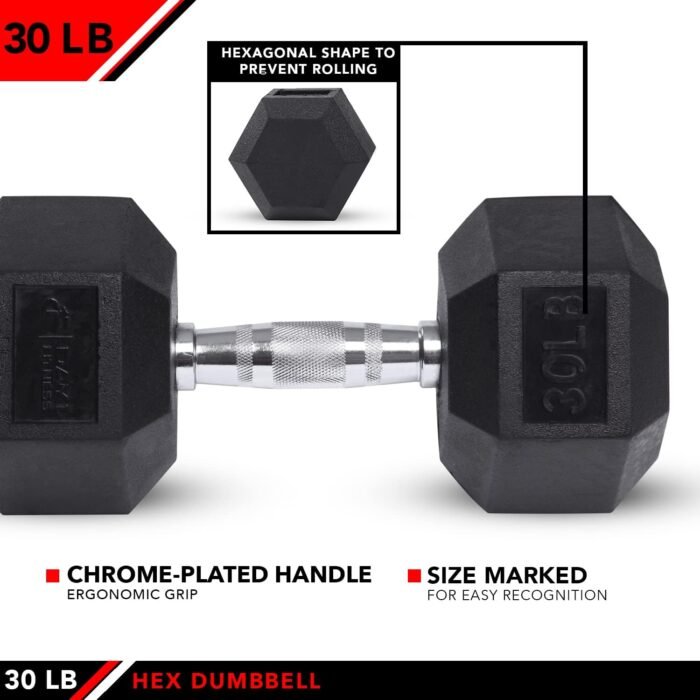 JFIT Rubber Hex Dumbbells - 8 Size Options - Hex Shaped Heads Prevent Rolling and Injury - Ergonomic Hand Weights for Exercise, Muscle, Strength and Weight Training - Image 4