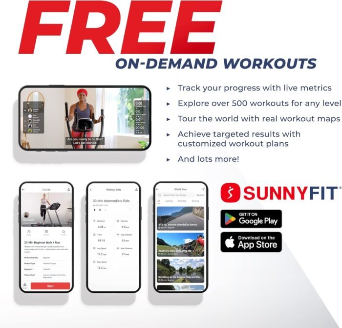 Sunny Health & Fitness Full Body Workout Elliptical Trainer with Digital Performance Monitor, Low Impact Exercise, and Optional Bluetooth with Exclusive SunnyFit App - Image 3