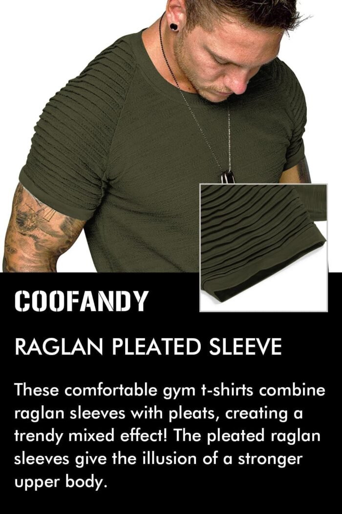 COOFANDY Men's Muscle T-Shirt Pleated Raglan Sleeve Bodybuilding Gym Tee Short Sleeve Fashion Workout Shirts Hipster Shirt - Image 6