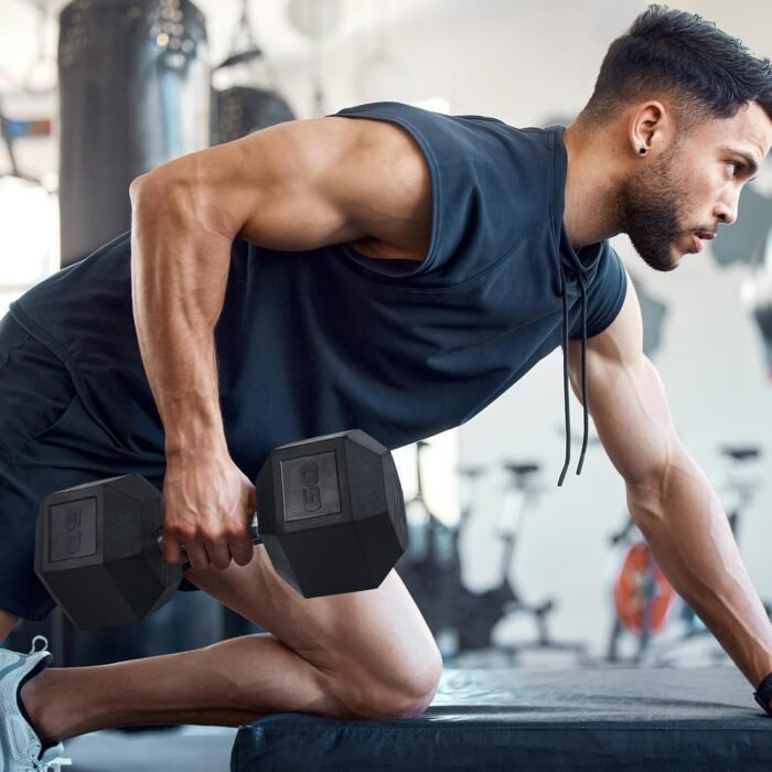 LIFERUN Rubber Grip Dumbbells Rubber Coated Cast Iron, with Anti-Slip Hex Black Dumbbell, Free Weights Dumbbell Set, 60lb/ 65lb/ 70lb/ 75lb dumbbells set of 2 - Image 5