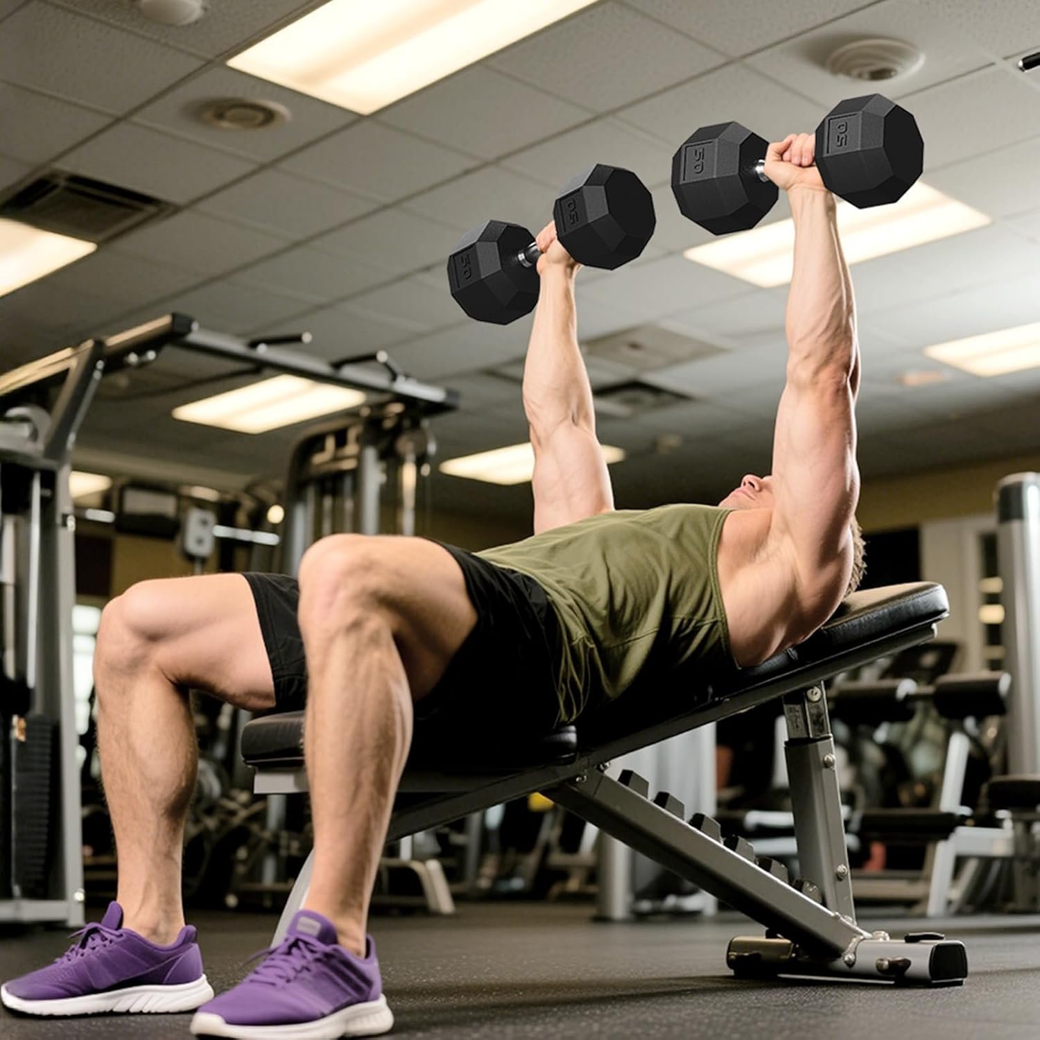 Rubber Coated Hex Dumbbell Weight Set, Multiple Sizes Exercise & Fitness Dumbbells,100LB Set,110LB Set,200LB,350LB,450LB,550LB, 35-50Lbs Pairs for Muscle Toning, Strength Building & Full Body Workout - Image 6