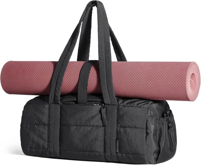 BAGSMART Reiki Gym Bag for Women, Yoga Mat Duffle Bag with Wet & Dry Pocket, Quilted Sports Bag for Weekend/Swimming, Black - Image 2