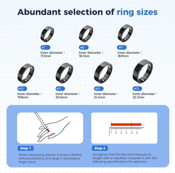Smart Health Ring for Women Men Fitness Tracker with Heart Rate, Blood Pressure,Blood Oxygen,Step Counting, Sleep Monitoring,IP68 Waterproof for iPhone and Android, No Subscription Fee(Silver, 8) - Image 3