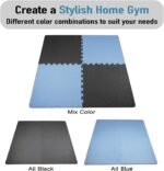 AIRHOP Upgraded 0.79" Extra Thick 48 Sq Ft High-Density Eva Foam Exercise Gym Mats, 12 Pcs Large Interlocking Puzzle Floor Tiles (24"x24") for Home Gym, Black&Blue - Image 4