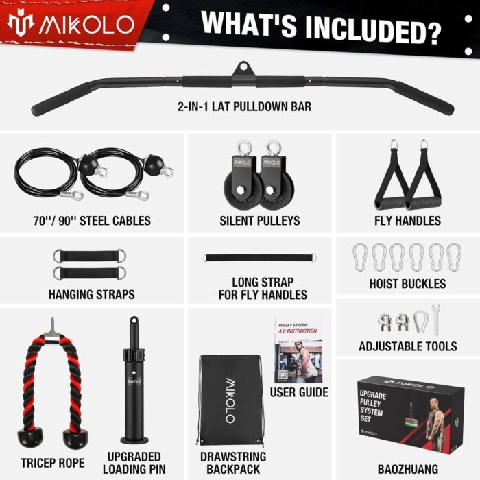 Mikolo Wall Mounted Squat Rack, Folding Power Rack with Lat Pulldown & Cable Crossover System, Power Cage with Pulley System for Home Gym - Image 6