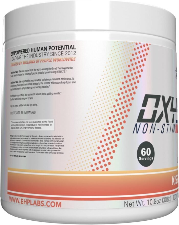 EHP Labs OxyShred Non Stimulant Pre Workout Powder - Stim Free Pre Workout, Caffeine Free Preworkout for Men & Women with L Glutamine & Acetyl L Carnitine - Peach, 60 Servings - Image 9
