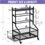 WUC Dumbbell Rack, Adjustable Weight Rack for Home Gym Storage for Dumbbells Kettlebells Yoga Mat & Balls, All in One Workout Equipment Storage Rack with Wheels, Powder Coated Steel, Black - Image 7