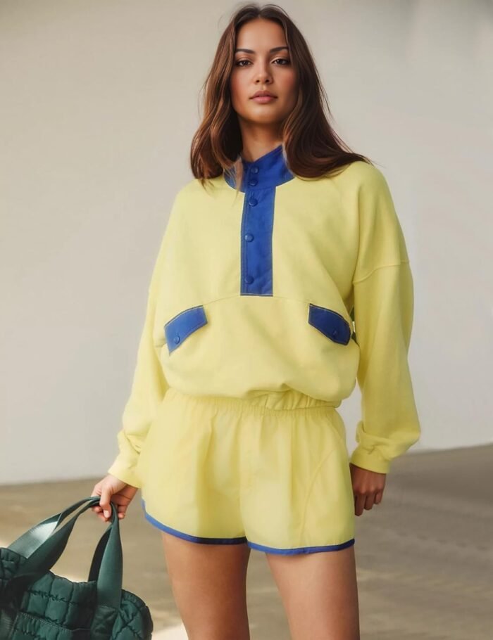 Women's Two Piece Short Sets Summer Lounge Sweatsuits Long Sleeve Outfits Travel Tracksuit with Pocket - Image 6