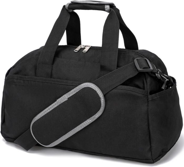 14 inch Small Gym Bag for Women & Men, Mini Duffel Bag for Travel Sports Lightweight Carry On Bag, Black - Image 2