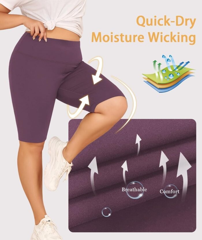 LALAGEN Women Plus Size Biker Shorts with Pockets - Tummy Control Gym Workout Running Yoga Volleyball Athletic Shorts - Image 4