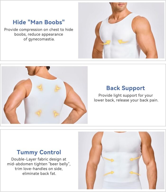 Mens Compression Shirt Slimming Body Shaper Vest Workout Tank Tops Abs Abdomen Undershirts - Image 3