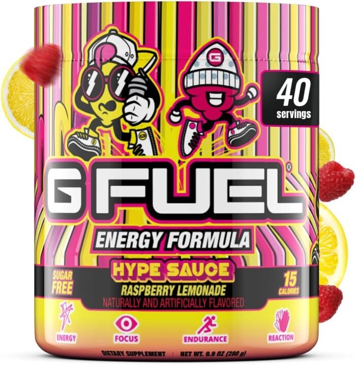 G Fuel Hype Sauce Energy Drink Powder, Pre Workout Caffeine Mix for Gaming, Sugar Free Focus Amino, Vitamin + Antioxidants, 9.9oz (Raspberry Lemonade, 40 Servings) - Image 2