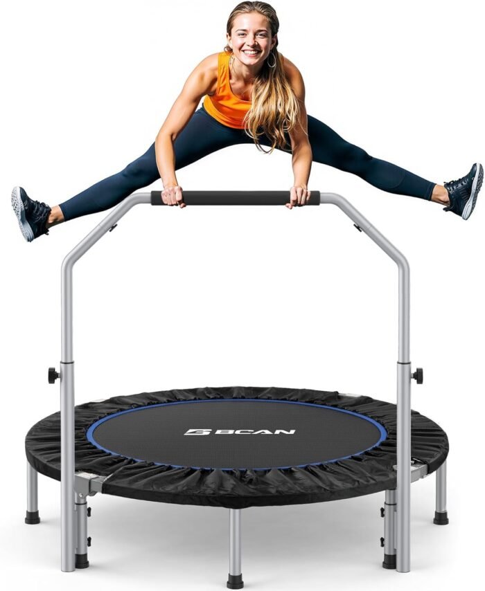 BCAN 40/48" Foldable Mini Trampoline Max Load 330lbs/440lbs, Fitness Rebounder with Adjustable Foam Handle, Exercise Trampoline for Adults Indoor/Garden Workout - Image 2