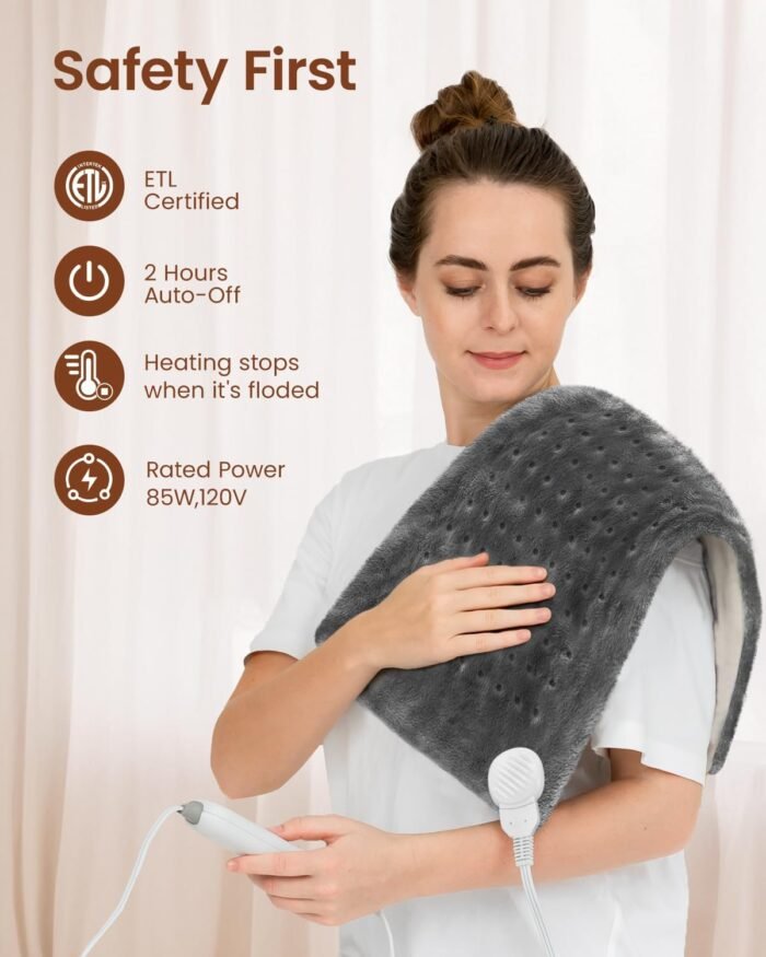 RENPHO Heating Pad for Back Pain & Period Cramps, FSA HSA Eligible, 12" x24‘’ Electric Heat Pad for Neck and Shoulder, Birthday Gifts for Women Men Mom Dad, ETL Certified, Machine Washable (Gray) - Image 8