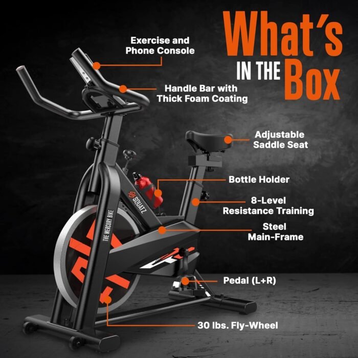 SQUATZ Cardio Cycling Exercise Bike - Indoor Workout Stationary Bike with 8 Resistance Levels, Comfortable Seat Cushion, 30 lbs Flywheel, 4-Way Adjustable Seat & Handlebar, Gym Bike for Home Workouts - Image 3
