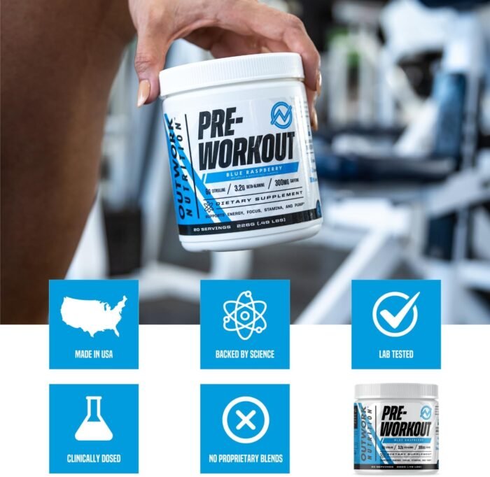 Outwork Nutrition Pre Workout Powder for Men & Women - Pre-Workout Supplements Without Creatine, Nootropic Preworkout with Citrulline Malate Beta Alanine Taurine Rhodiola Caffeine (Blue Raspberry) - Image 6