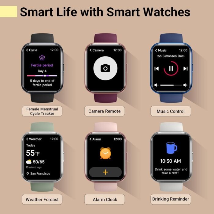 Smartwatch for Women/Men, Compatible with Android & iPhone, 1.8'' Fitness Tracker Watch with Alexa, Call & Notification Alerts, Heart Rate & Sleep Monitor, 120 Sports Modes, Waterproof Smart Watch - Image 8