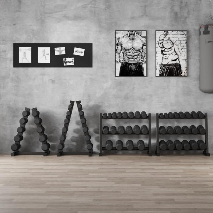 Premium Rubber Coated Hex Dumbbell Weight Set with Rack, Multiple Packages,210 lbs(6 pair) for Home Gym, Coated Hand Weights for Strength Training, Workouts - Image 9