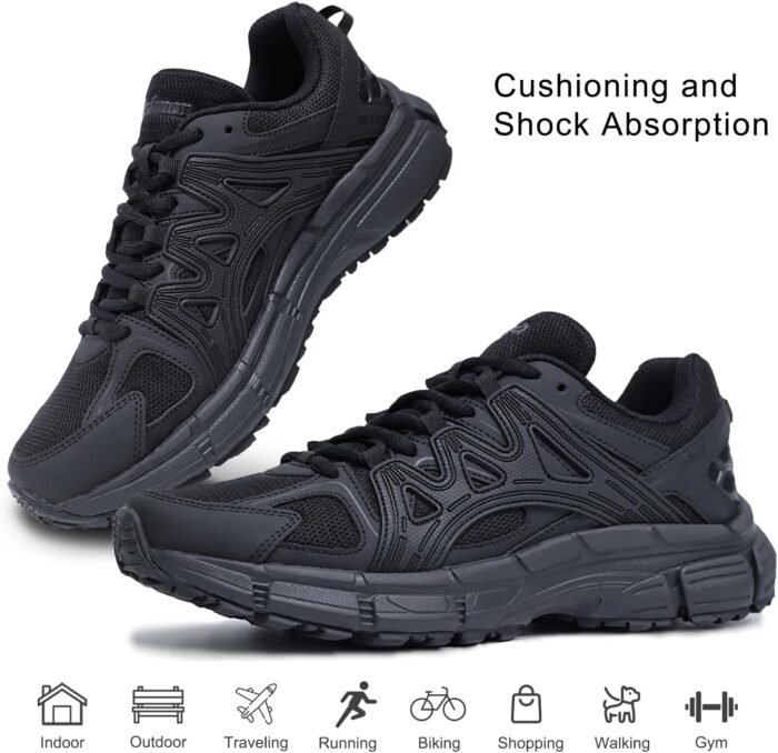 Women's Walking Sneakers-Comfortable Breathable All Black Narrow Toe Casual Joggers-Non Slip Athletic Gym Workout-Outdoor Cushioning Hiking Shoes - Image 5