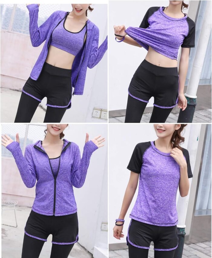 5pcs Workout Outfits for Women Athletic Sets Sport Suits Yoga Gym Fitness Exercise Clothes Jogging Tracksuits - Image 3