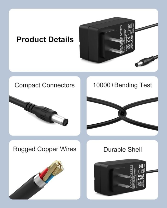12V for Nekteck Massager Charger, Compatible with Nekteck LMS-801/Papillon/InvoSpa/Mo Cuishle/Viktor Jurgen and Others Shoulder, 5.9FT for Neck Power Cord - Image 5