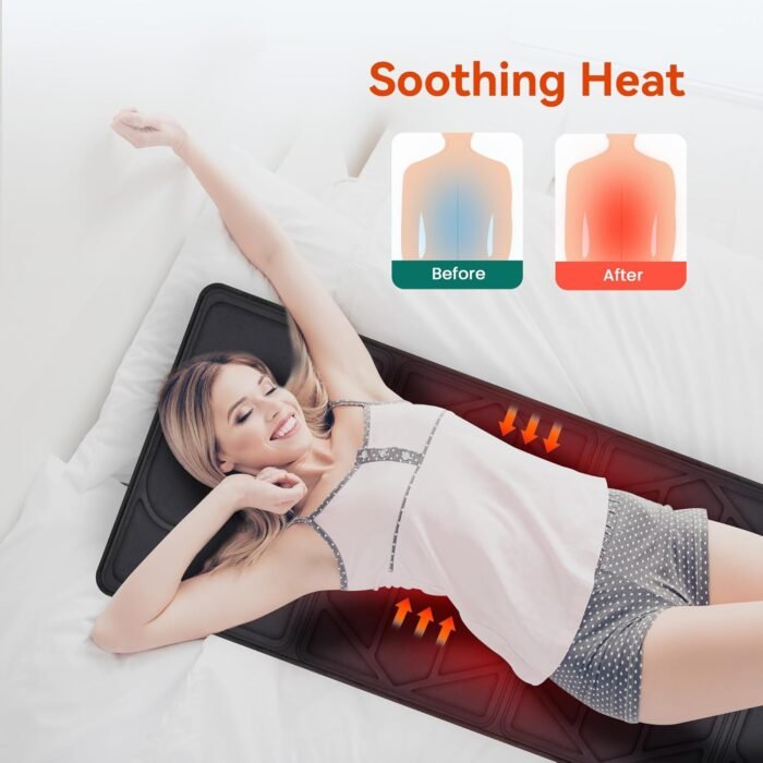 Snailax Massage Mat with Heat, Back Massage Pad for Bed, Chair, 10 Motors Vibrating Massage Mattress Pad with 2 Heating Pads for Back, Full Body Massager - Image 5