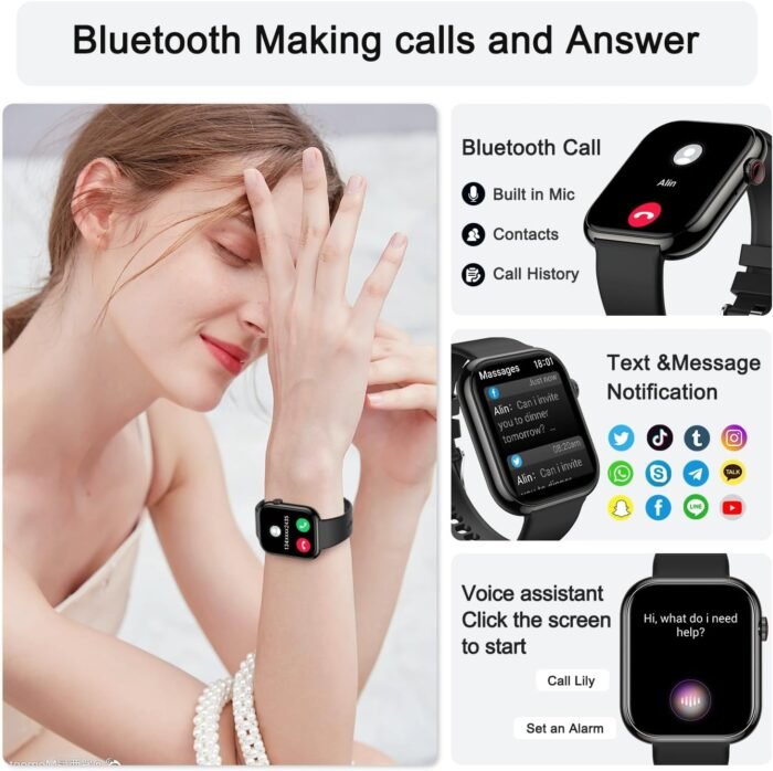 Smart Watch for Men Women Fitness: Waterproof Make/Answer Call Smart Watches for Men Digital Mens Watches Running Step Tracker Smartwatch Android Phones iPhone Samsung Compatible Heart Rate Monitor - Image 3