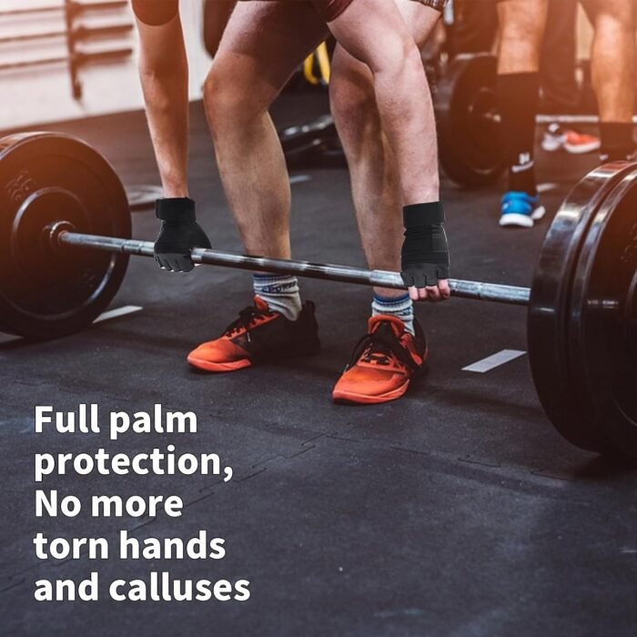 Weight Lifting Gloves for Men and Women with Wrist Wrap Support, Full Palm Protection Workout Gloves with Cushion Pads, Silicone Grip Gym Gloves for Weightlifting, Training, Exercise, Fitness - Image 5