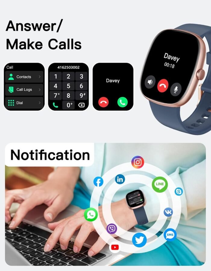 Fitness Tracker 2025 Ver. (Answer/Make Calls), 1.85" Smart Watch Fitness Watches for Women Men with 24/7 Heart Rate Blood Oxygen Monitor Sleep Tracker 100+ Sport Modes IP68 Waterproof (Blue) - Image 3