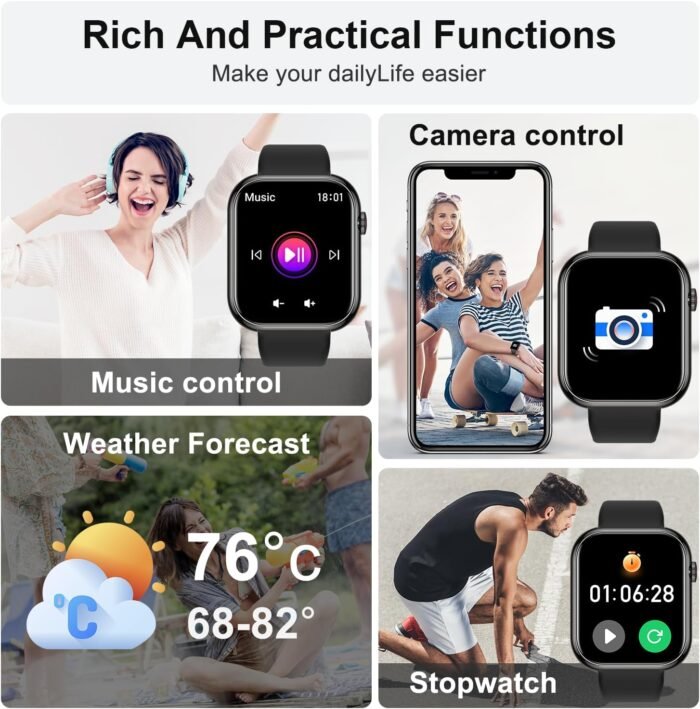 Smart Watch for Men Women Fitness: Waterproof Make/Answer Call Smart Watches for Men Digital Mens Watches Running Step Tracker Smartwatch Android Phones iPhone Samsung Compatible Heart Rate Monitor - Image 6