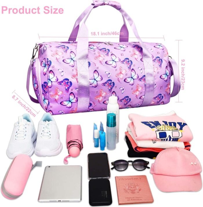 Gym Travel Duffle Bag for Girls - Gymnastics Sports Dance Bag with Shoe Compartment & Wet Pocket Panda Kids Travel Bag Teens Weekender Sleepover Carry On Bag - Image 4