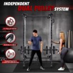 Folding Squat Rack, Wall Mounted Power Rack with Cable Crossover Machine & LAT Pull Down Multi-Function Space-Saving Power Cage with 7 Adjustable Modes/Dual Pulley System/Pull-up Bar/360°Landmine - Image 3
