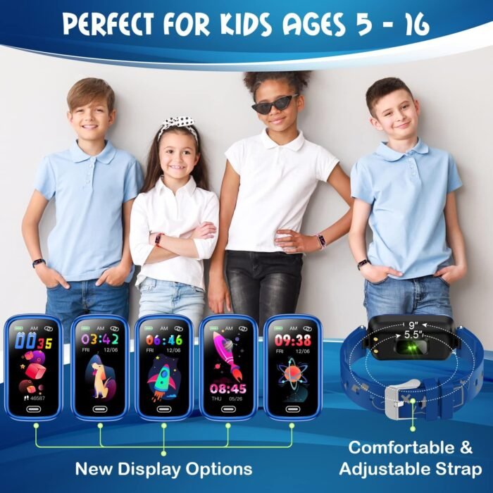 Inspiratek Kids Fitness Tracker for Age 5-16，2022 Upgraded Tracker Kids Watch，Waterproof Watch for Kids with Pedometer，Sleep Monitor & Calorie Counter，Fitness Watch for Kids Girls Boys Teen (Blue) - Image 4