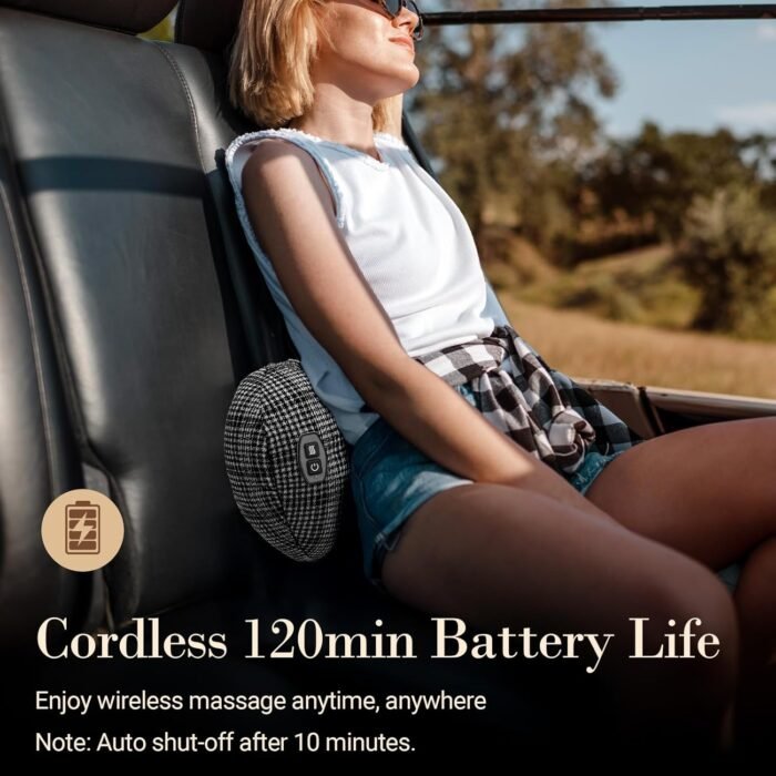 Back Massager for Pain Relief, Gifts for Women Men, Cordless 120min Neck and Back Massager, Plush Skin-Friendly Kneading Massage Pillow for Full Body Relaxation - Image 4