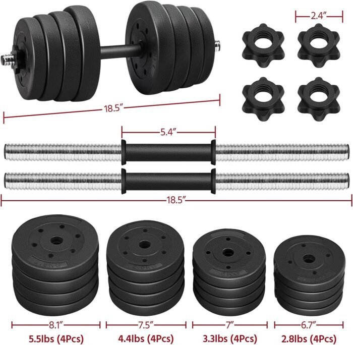 Yaheetech 66LB Weight Dumbbell Set Fitness Adjustable Cap Gym/home Barbell Plates Body Workout for Women and Men Strength Training - Image 4